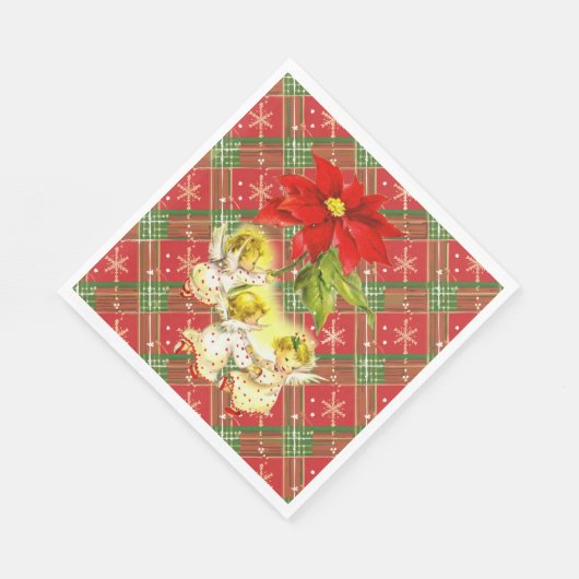 Weihnachten Kariert mit Engeln Serviette (Ecke)