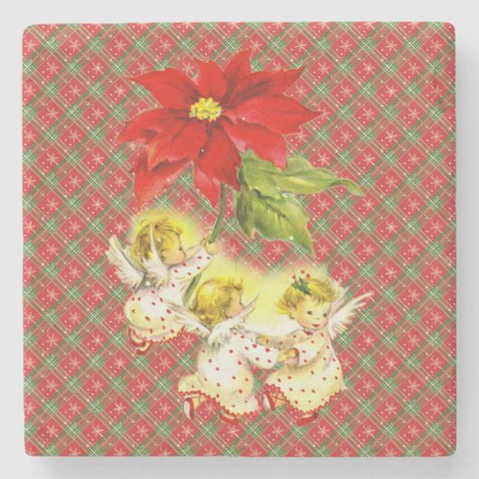 Weihnachten Kariert mit Engeln Steinuntersetzer (Vorderseite)