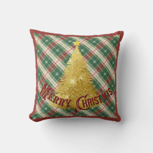 Weihnachten Kariert mit Goldbaum Kissen