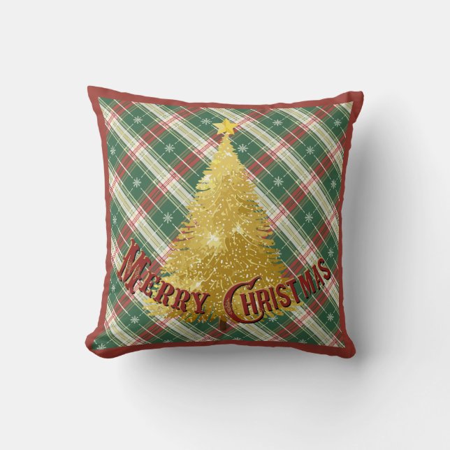 Weihnachten Kariert mit Goldbaum Kissen (Vorderseite)