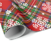 Weihnachten Kariert mit Schneeflocken und Sternen Geschenkpapier (Rolleneckpunkt)