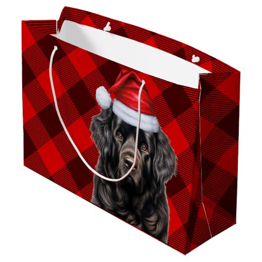 Weihnachten Kariert Neufundland Hund Lover Große Geschenktüte (Rückseite Schrägansicht)