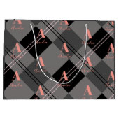 Weihnachten Kariert Personalisiert Grau Pink Große Geschenktüte (Rückseite)