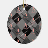 Weihnachten Kariert Personalisiert Grau Pink Keramik Ornament (Links)