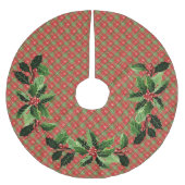 Weihnachten Kariert Rot, Grün, Gold Stars Polyester Weihnachtsbaumdecke (Vorderseite)