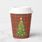 Weihnachten Kariert Rot, Grün mit Goldkreuzen Pappbecher (Rückseite)