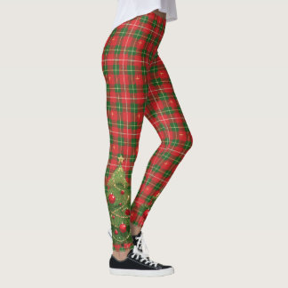 Weihnachten Kariert Rot, Grün und Baum Leggings