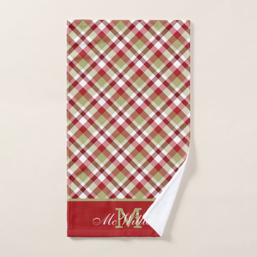 Weihnachten Kariert Rot, Weiß und Grün Badhandtuch Set (Handtuch)