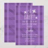 Weihnachten Kariert Snowflakes Baby Dusche Violet Einladung (Vorne/Hinten)