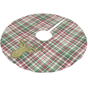 Weihnachten Kariert Tartan Gold Deer Buck Treck Ro Polyester Weihnachtsbaumdecke