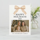 Weihnachten Kariert Trendy Bow Foto Ferienwohnungs Einladung (Stehend Vorderseite)