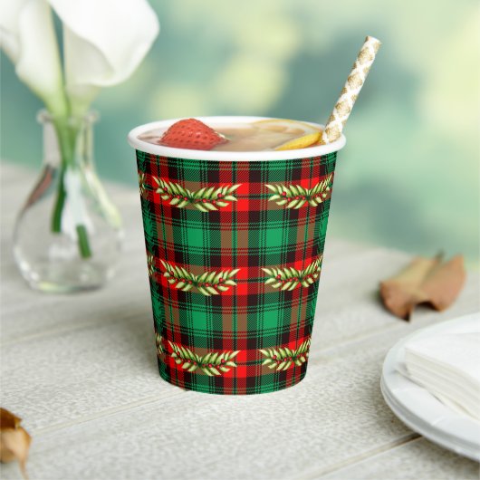 Weihnachten Kariert und Blätter Pappbecher (In Situ)