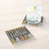 Weihnachten Kariert und Glitzer Familienname Glasuntersetzer (Schrägansicht)