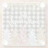 Weihnachten Kariert und Glitzer Familienname Glasuntersetzer (Rückseite)