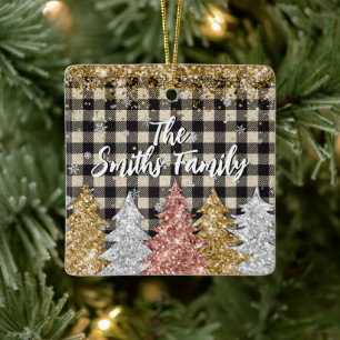 Weihnachten Kariert und Glitzer Familienname Keramikornament