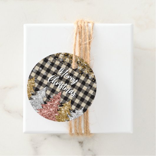 Weihnachten Kariert und Glitzer frohe Weihnachten Geschenkanhänger (Beispiel)