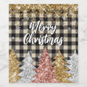 Weihnachten Kariert und Glitzer frohe Weihnachten Weinetikett (Einzelnes Label)