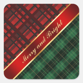 Weihnachten Kariert und Ribbon grün und rot Quadratischer Aufkleber