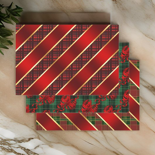 Weihnachten Kariert und Ribbon Grün und Rot Sorte Geschenkpapier Set