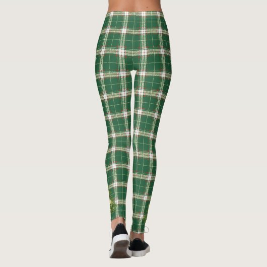 Weihnachten Kariert Weiß, Grün mit Baum Leggings (Rückseite)