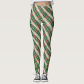 Weihnachten Kariert Weiß, Grün mit Baum Leggings (Vorderseite)