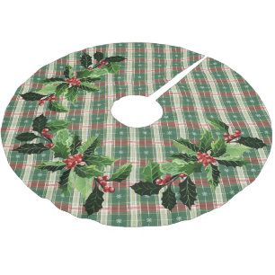 Weihnachten Kariert Weiß mit Grün und Rot Polyester Weihnachtsbaumdecke