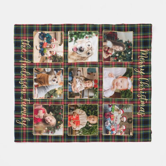 Weihnachten Karierte Custom Gold Collage Familie Fleecedecke (Vorderseite (Horizontal))