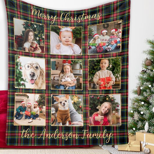 Weihnachten Karierte Custom Gold Collage Familie Fleecedecke