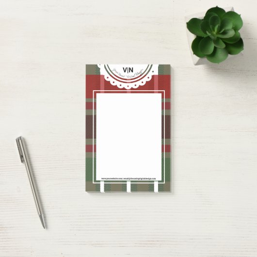 Weihnachten Karierte grüne rote Spitzen Erstgeschä Post-it Klebezettel (Büro)