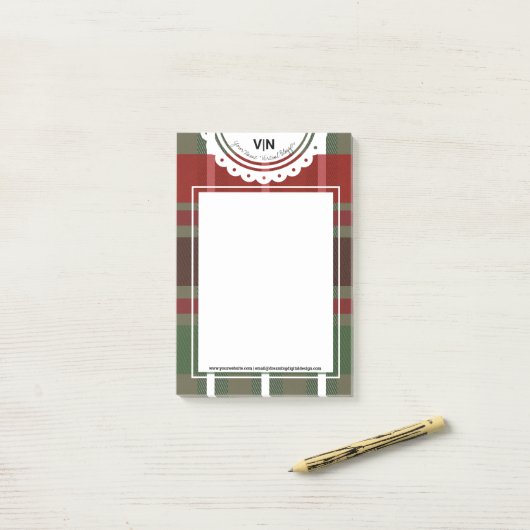 Weihnachten Karierte grüne rote Spitzen Erstgeschä Post-it Klebezettel (Auf Schreibtisch)