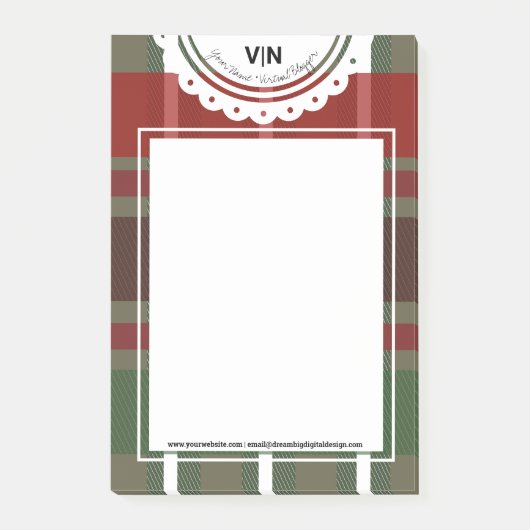 Weihnachten Karierte grüne rote Spitzen Erstgeschä Post-it Klebezettel (Vorderseite)