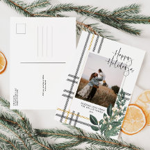 Weihnachten Karierte Grüne Urlaub Foto Postkarte