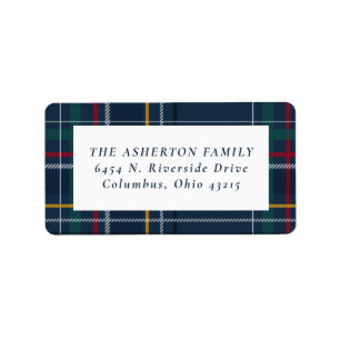 Weihnachten karierte marineblaue Rücksendeadresse Adressaufkleber