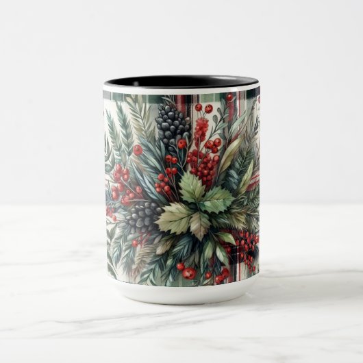 Weihnachten Karierte Pine Berries Kaffee Tasse Cup (Zentrum)