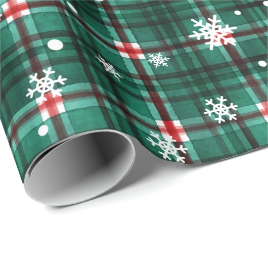 Weihnachten Karierte Rote Schneeflocken Muster Geschenkpapier (Rolleneckpunkt)