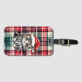 Weihnachten Karierte Weihnachtskatze mit Namen Gepäckanhänger (Vorderseite (Horizontal))