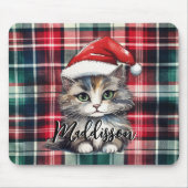 Weihnachten Karierte Weihnachtskatze mit Namen Mousepad (Vorne)