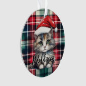 Weihnachten Karierte Weihnachtskatze mit Namen Ornament (Vorderseite)