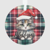 Weihnachten Karierte Weihnachtskatze mit Namen Ornament (Rückseite)