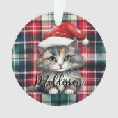 Weihnachten Karierte Weihnachtskatze mit Namen Ornament (Vorderseite)