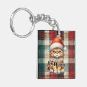 Weihnachten Karierte Weihnachtskatze mit Namen Schlüsselanhänger (Vorderseite links)