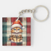 Weihnachten Karierte Weihnachtskatze mit Namen Schlüsselanhänger (Rückseite)