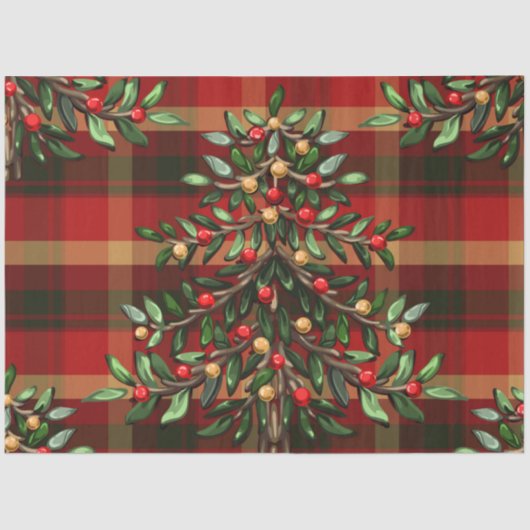 Weihnachten Karierter Baum Urlaub | Gewebepapier Seidenpapier (Vorderseite)
