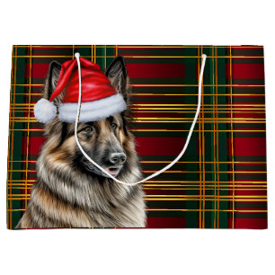 Weihnachten Karierter belgischer Tervuren Dog Love Große Geschenktüte