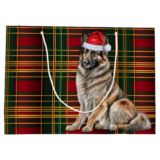 Weihnachten Karierter belgischer Tervuren Dog Love Große Geschenktüte (Rückseite)