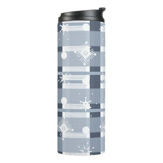 Weihnachten Karierter Blauer Schneeflocken Thermosbecher (Nach links gedreht)