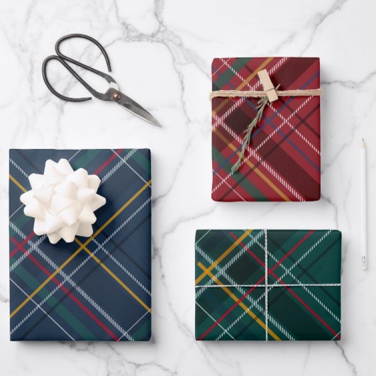Weihnachten karierter, farbenfroher, koordinierend geschenkpapier set (Vorderseite)