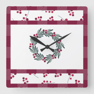 Weihnachten - Karierter Kraut Feiertag Quadratische Wanduhr