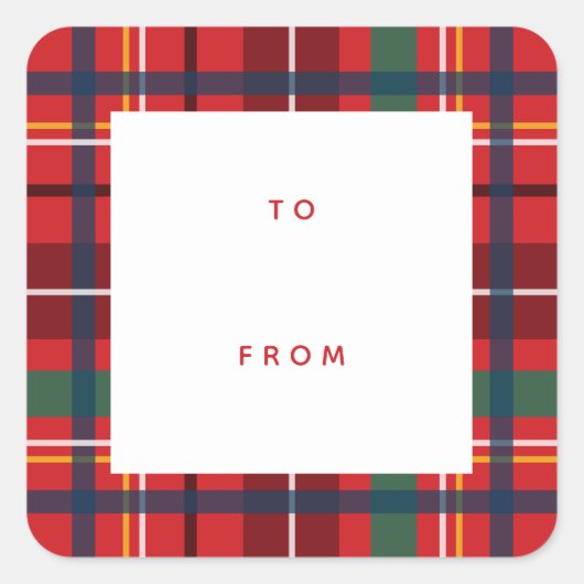 Weihnachten karierter Urlaub von Rot-Geschenk sql Quadratischer Aufkleber (Vorderseite)