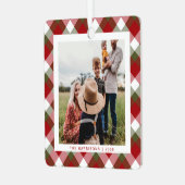 Weihnachten Kariertes Foto Ornament Aus Metall (Vorderseite links)